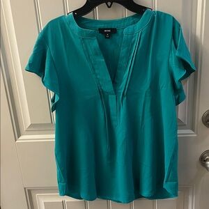 MINE Teal V-Neck Short Sleeve Blouse